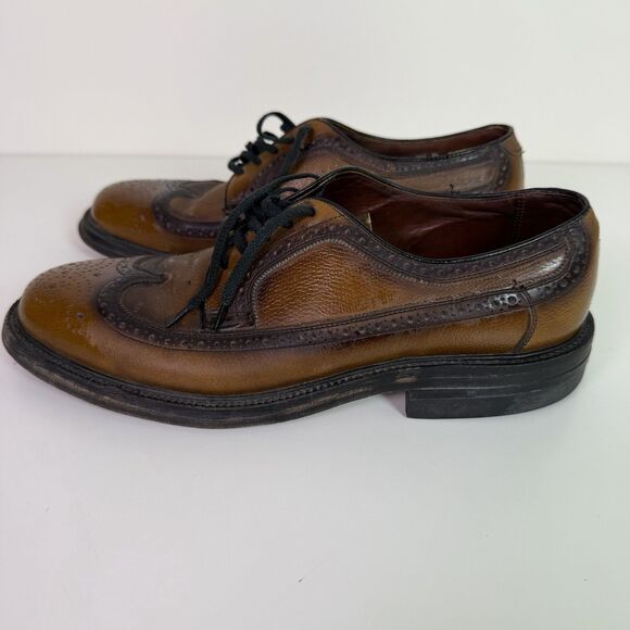 Vintage Nunn Bush Two Tone Brown Wingtip Brogue Oxford Dress Shoes Mens 7.5D USA main image 11